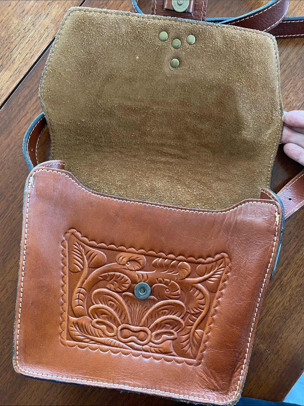 Patricia Nash Tooled Brown Leather Crossbody Bag - Picture 6 of 10